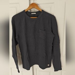 Marine Layer Box Waffle Crew Long Sleeve - Mens Medium Blue
